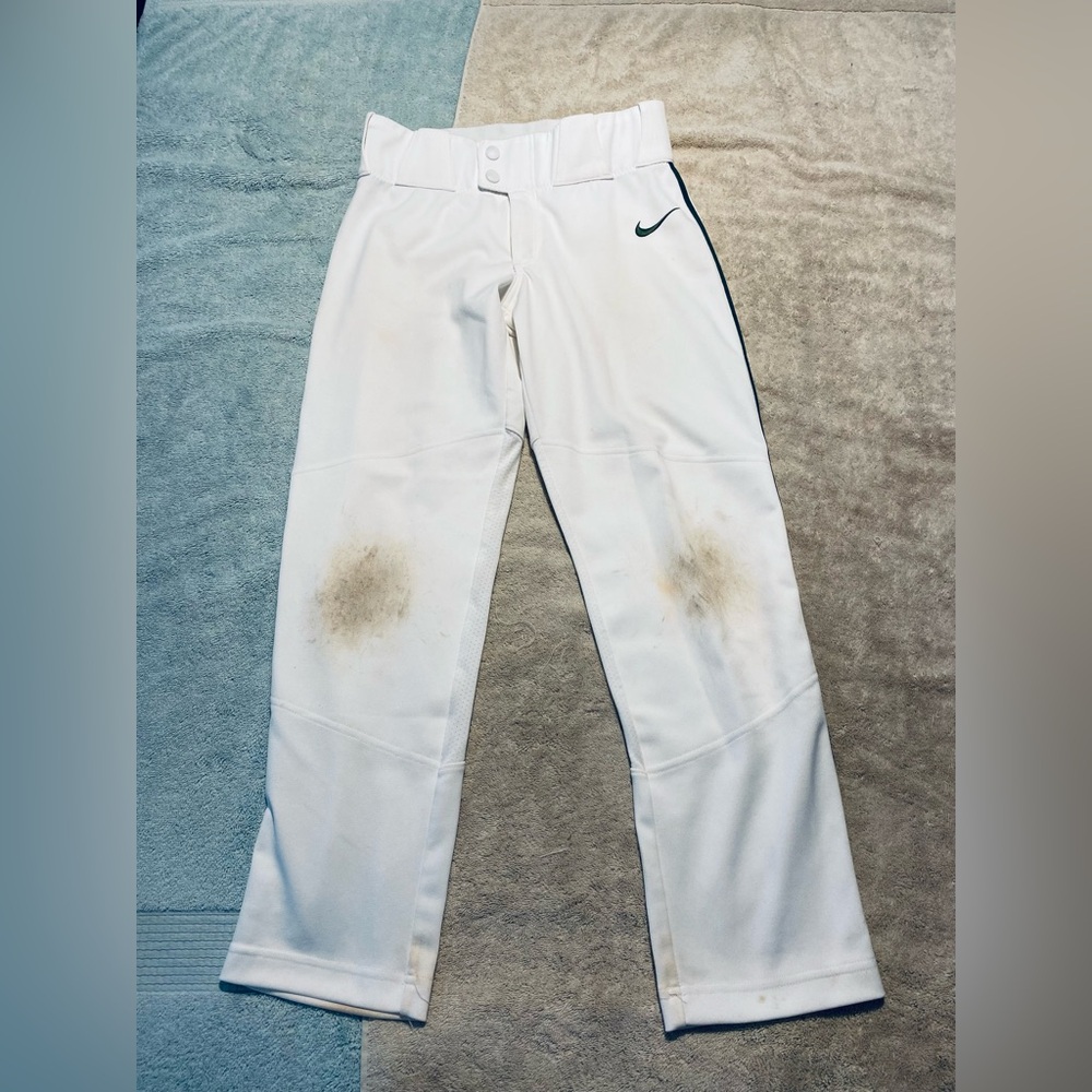 Youth Boys Nike Baseball Pants Size Medium White Green Piping